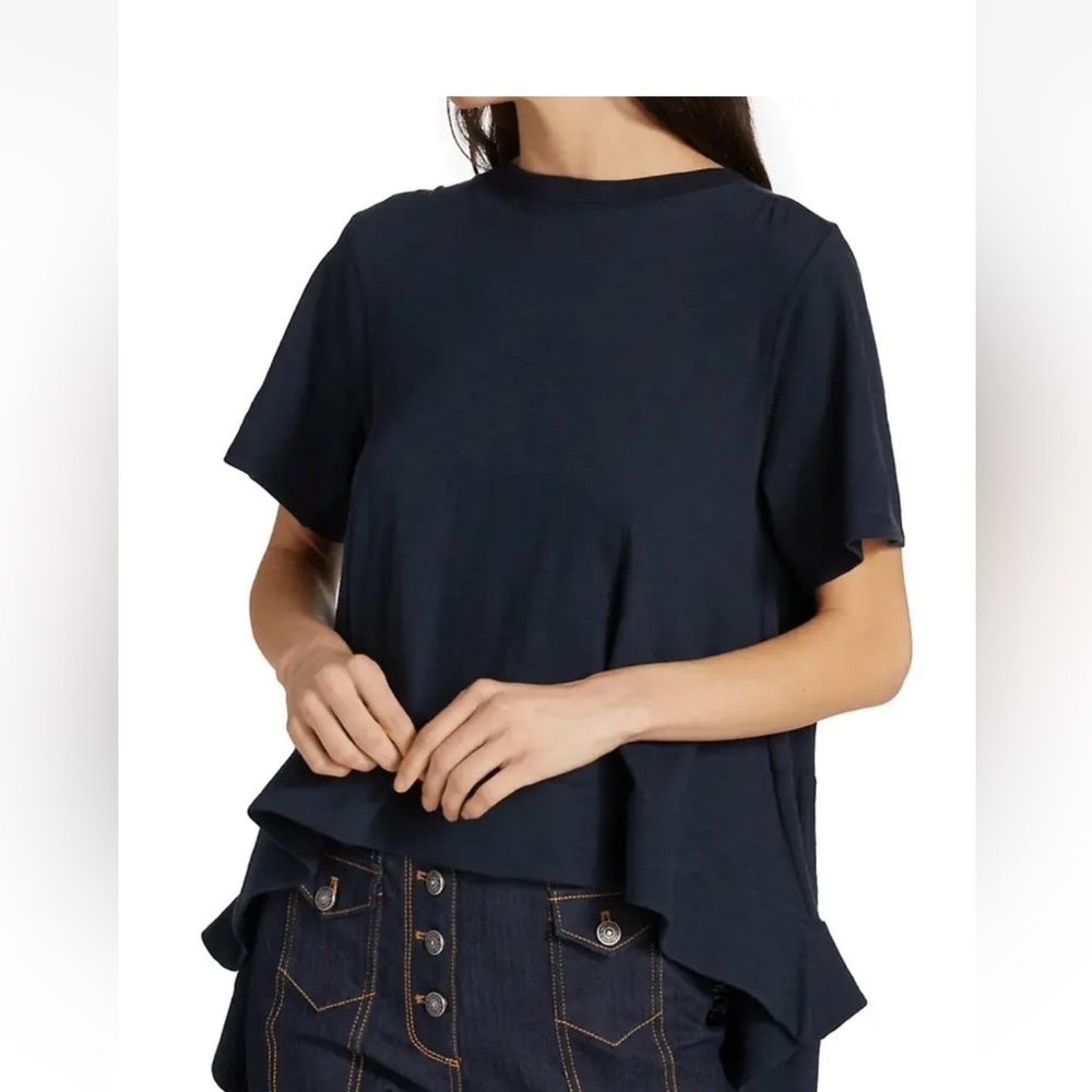 Cinq a Sept Slubbed Navy Tiered Ruffle Back Tshirt (Brina style) size small